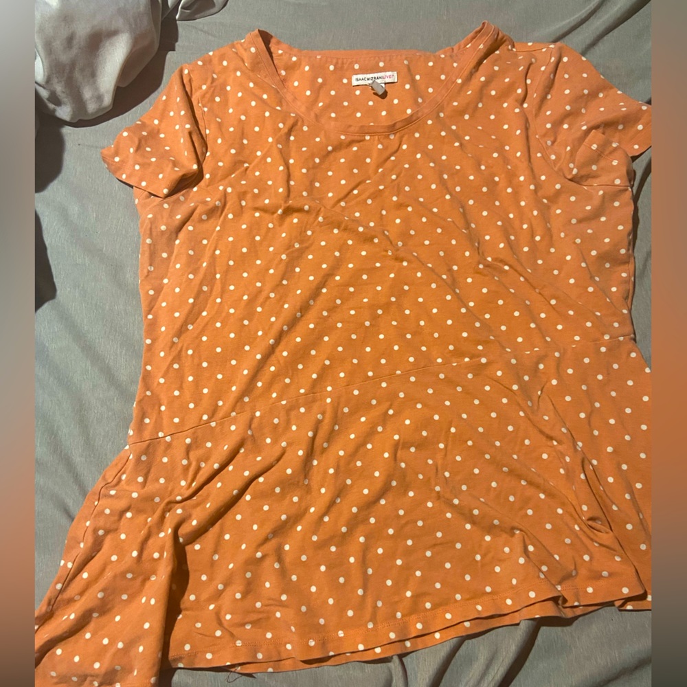 Asymmetrical Hem Polka Dot Tee with Faux Peplum